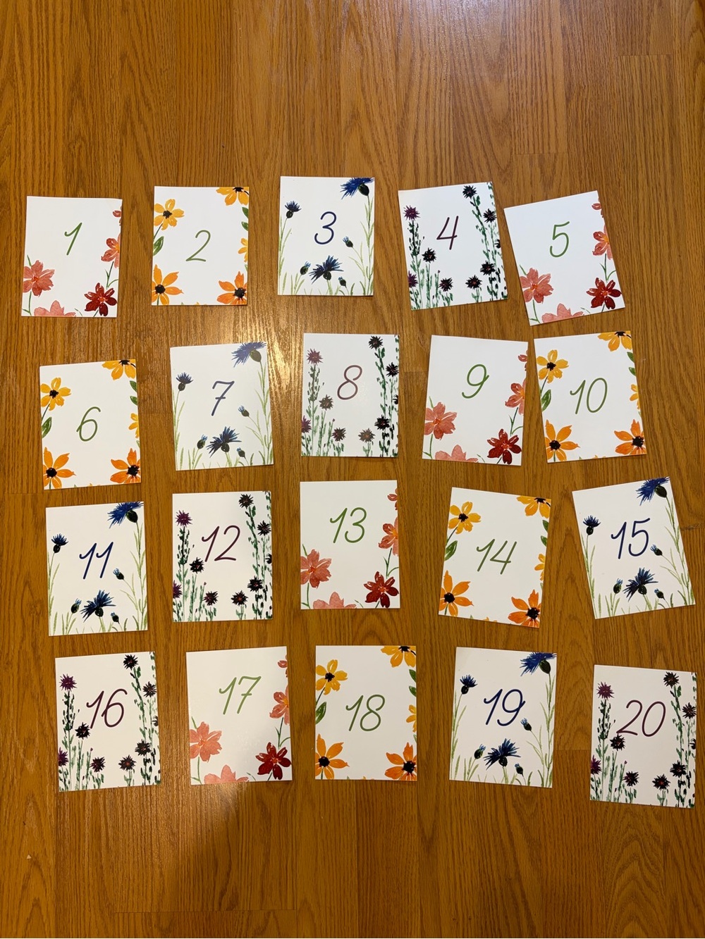 Floral Numbered Table Cards Set - Assorted Flower Designs